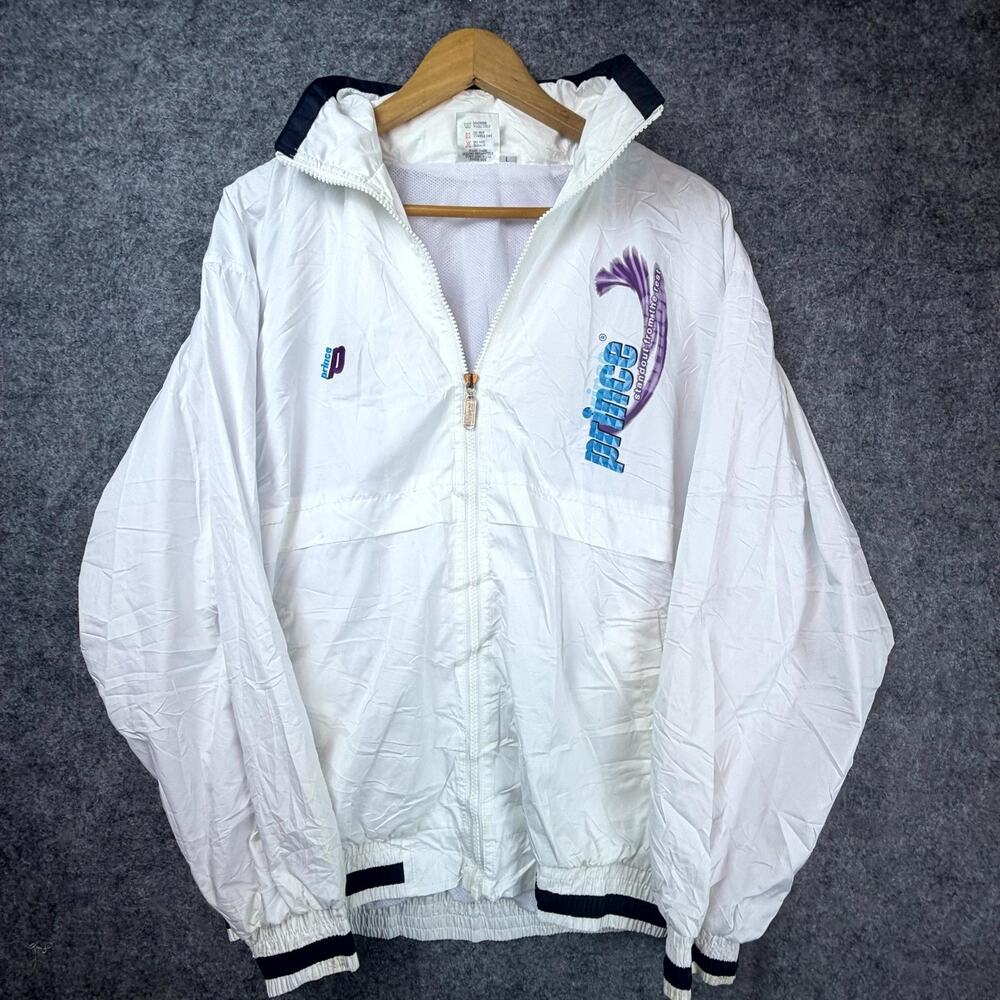 Vintage Prince Sportswear Windbreaker‎ Jacket Men Large White Hooded Mesh Lined